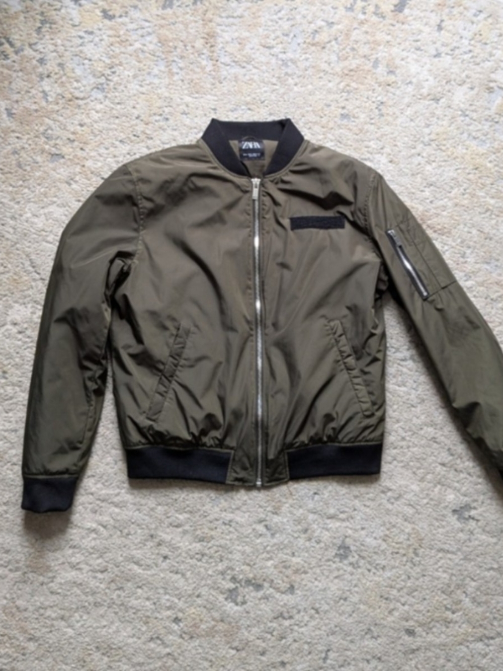 Zara Men's XL Olive Green Bomber Jacket w/Black Trim Military Utility Streatwear